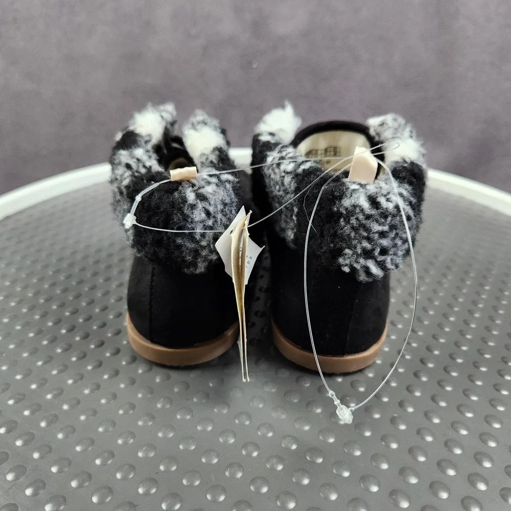 Gap Kids Moccasin Boot Boys Size 11 Black‎ Faux Suede Plaid Cuff Lined